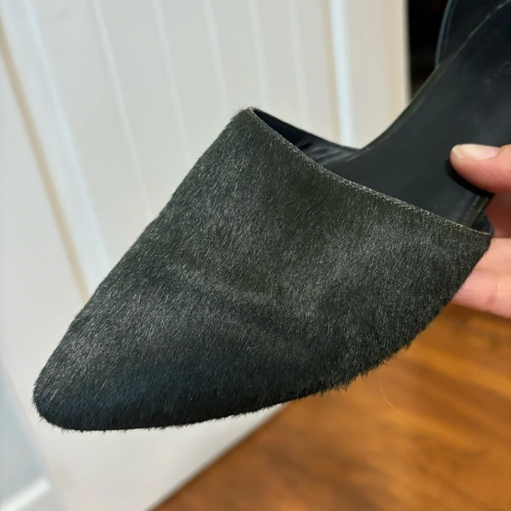 Vince Nina Forest Green Genuine Calf Hair/Leather D’Orsay Slip On Flats Size 8.5